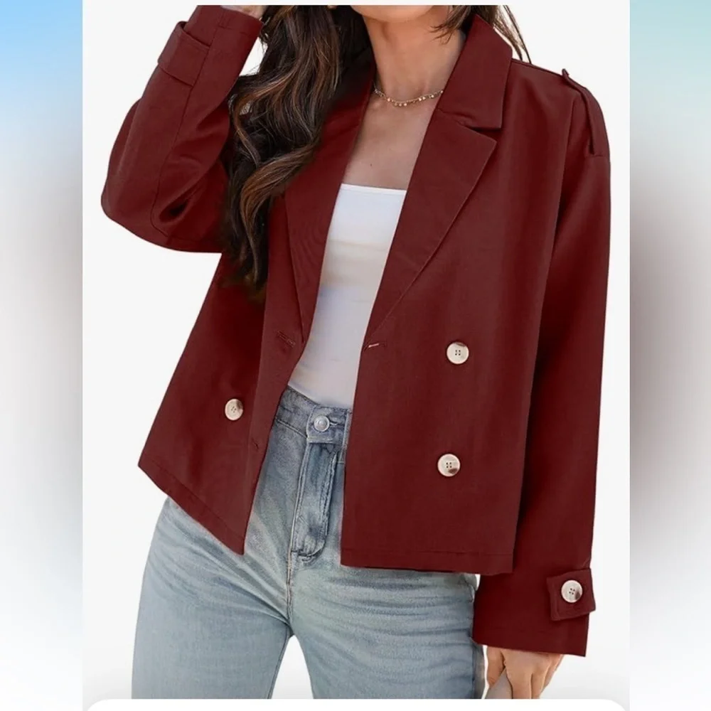 NWT Cropped Double Breasted Blazer/trench coat Long Sleeve Lapel with Pockets